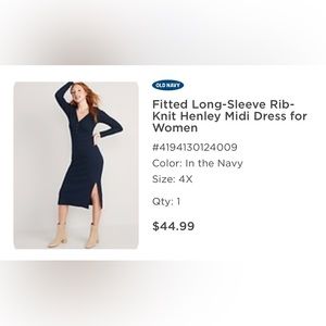 Old Navy Fitted Midi Henley Dress Size 4x; only worn a couple of times